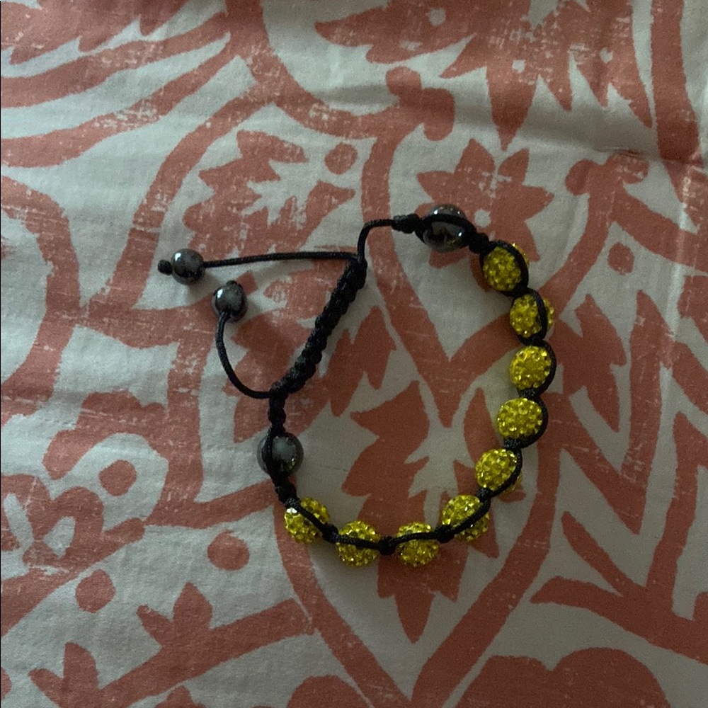 Yellow Beaded Bracelet with Adjustable Cord